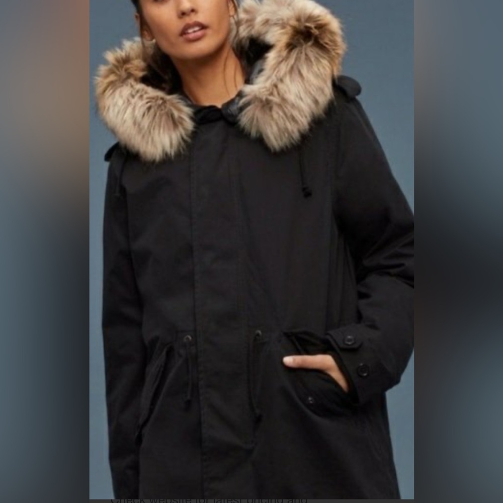 Aritzia Community Black Hooded Jacket, sz L removable lining, no fur - Picture 1 of 7
